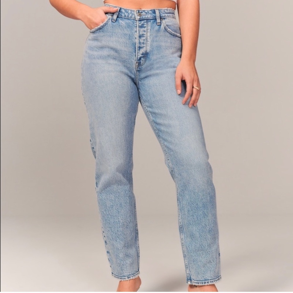 Abercrombie Fitch Curve Love High Rise Dad Jeans Size 24 00 S Medium Light Wash - Picture 4 of 16